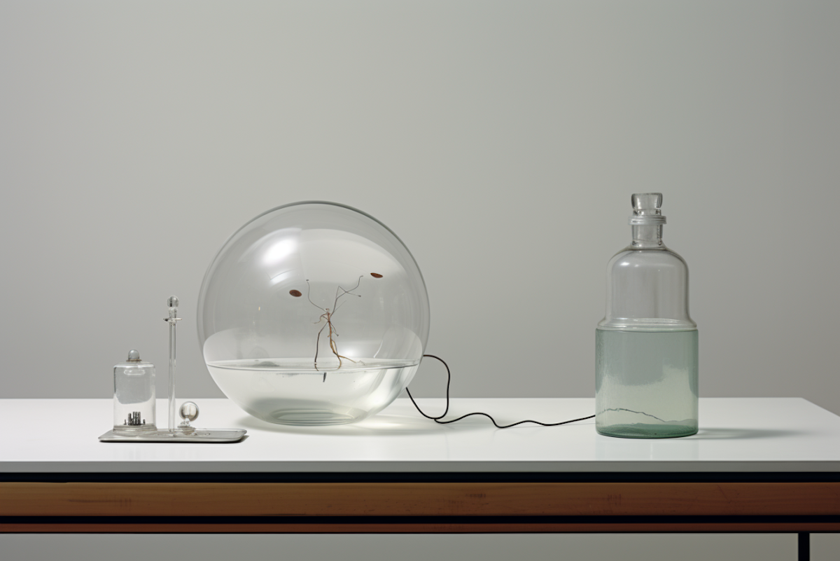 laboratory still life with botanical specimens